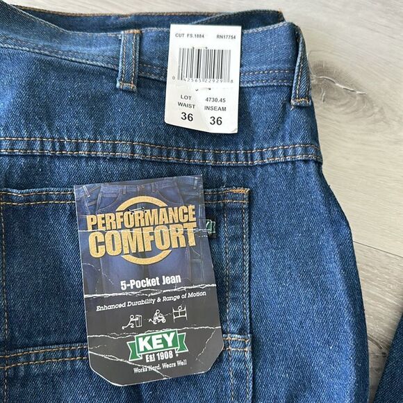 Key EST 1908 Performance Comfort 5 Pocket Jean Indigo 36x36 NWT - Picture 6 of 7